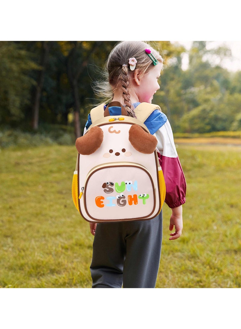 SUN EIGHT Children’s Backpack Water Resistant Light Weight Cute Puppy Cartoon Bag for Preschool Girls and Boys, SE22207, Khaki - Image 2